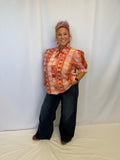 Mixed Print Puff Sleeve Top - PLUS
