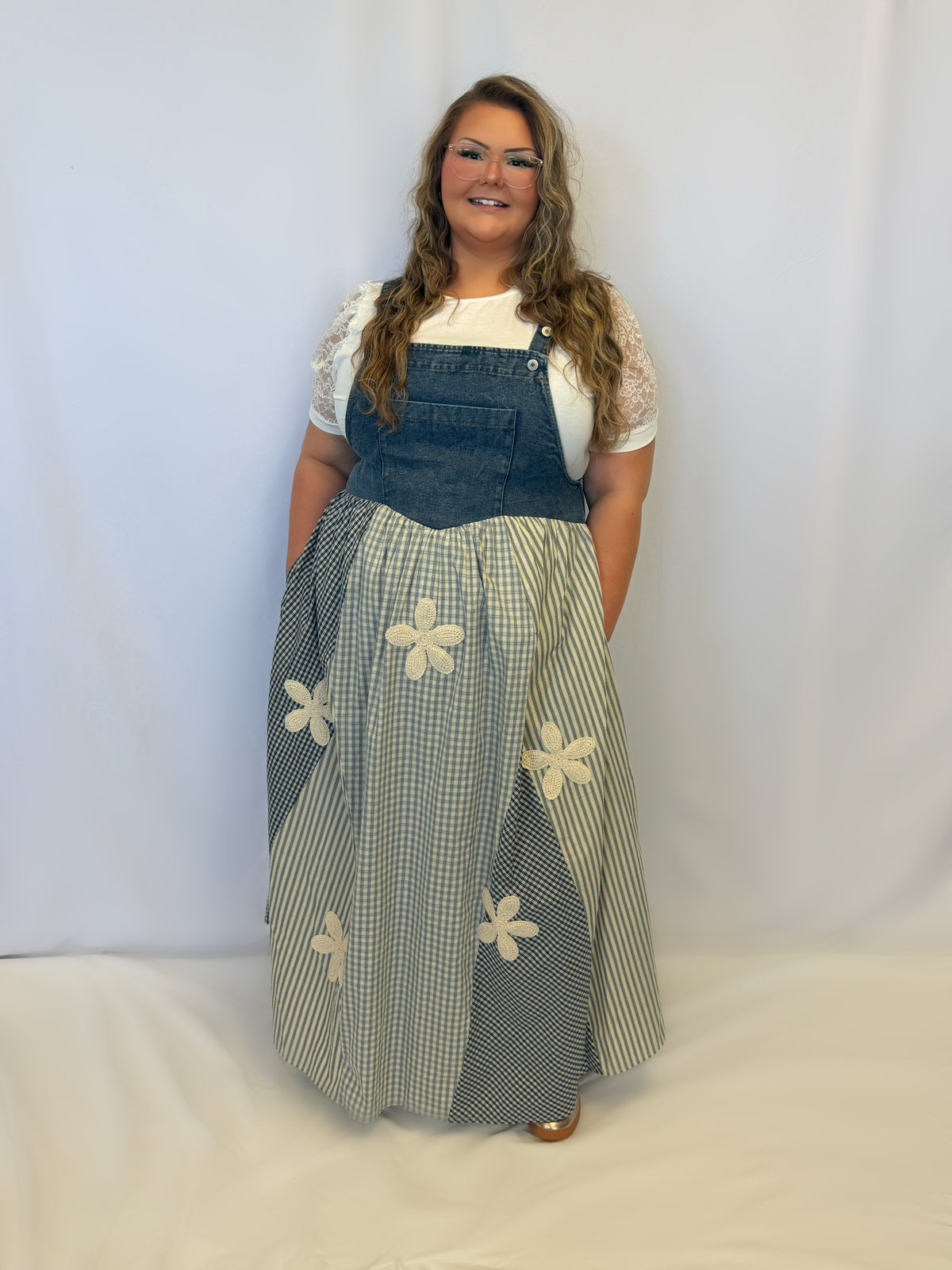 Patchwork Overall Dress - PLUS