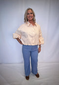 Button Down Bubble Hem Top - Egg Shell