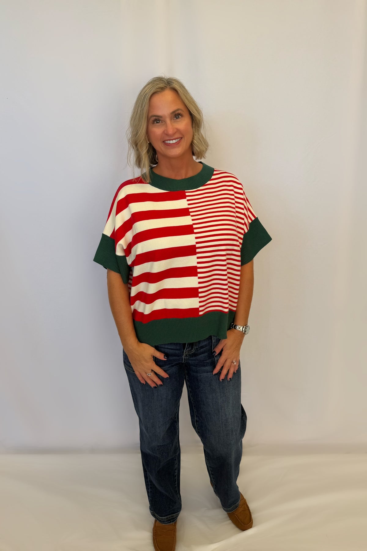 Drop Shoulder Striped Sweater