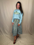Wide Stripe Midi A-Line Skirt