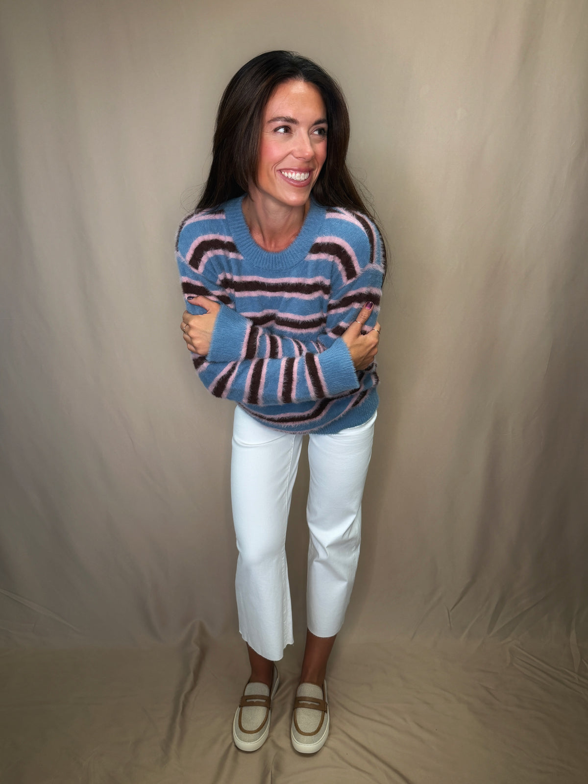 Chocolate/Pink/Blue Striped Sweater