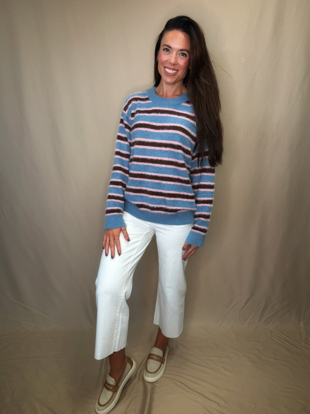 Chocolate/Pink/Blue Striped Sweater