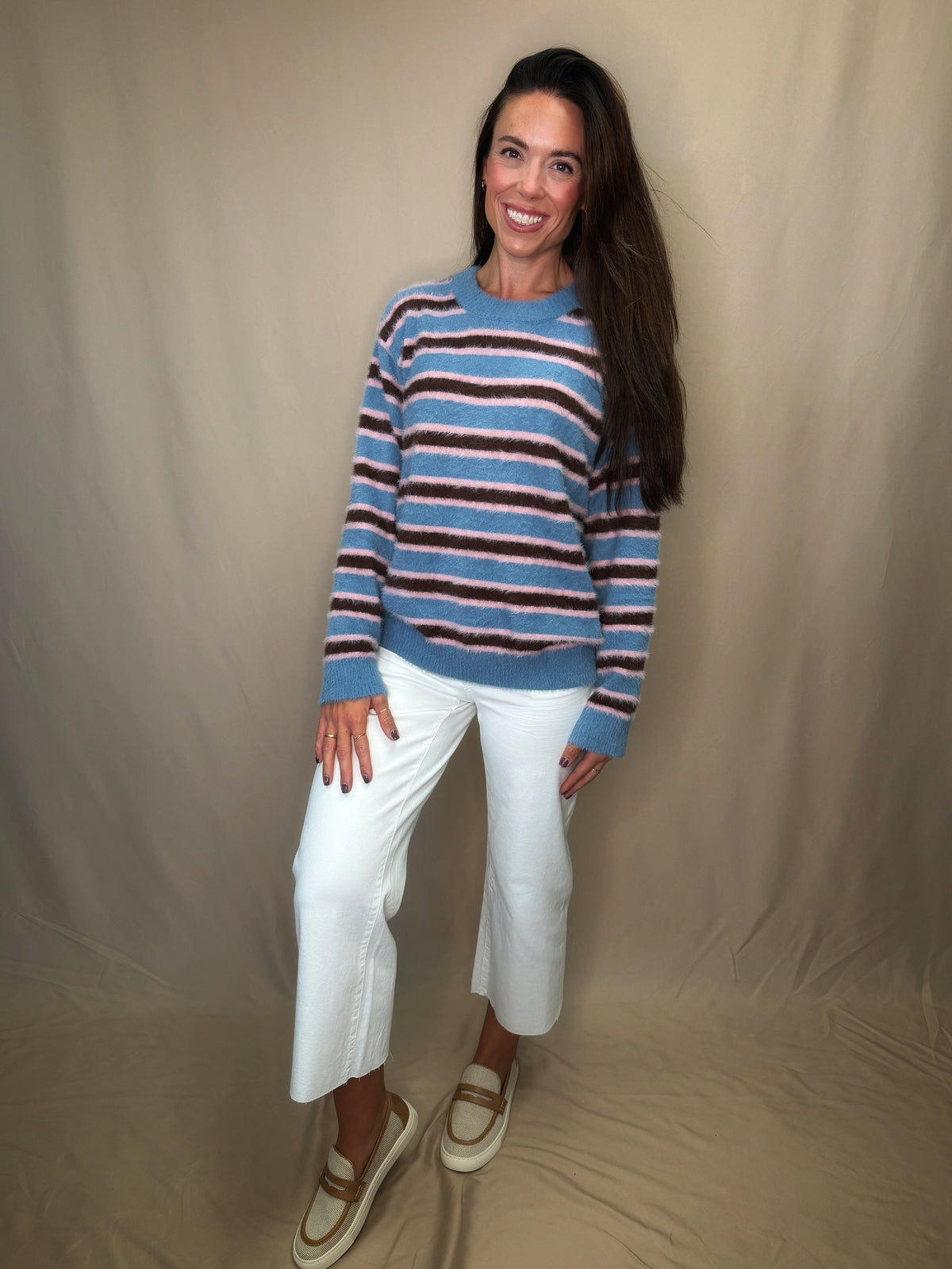 Chocolate/Pink/Blue Striped Sweater