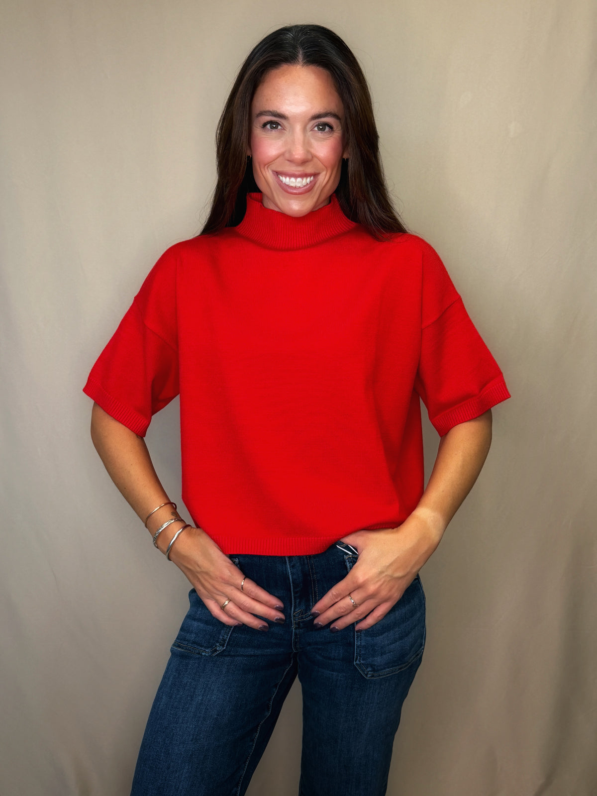 Mock Neck Short Sleeve Sweater