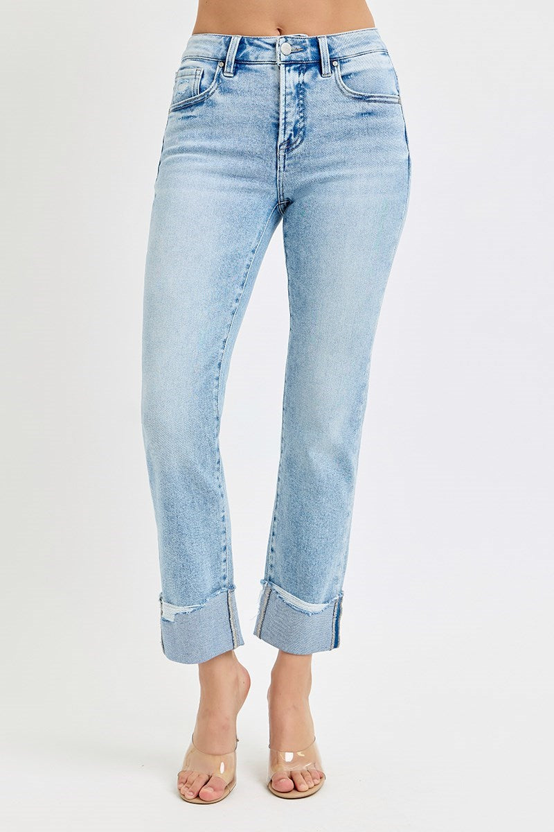 High Rise-Crop Straight Cuffed Jean