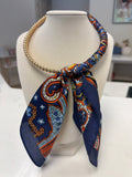 Silk Scarf Wrapped Collar Necklace - Navy/Multi