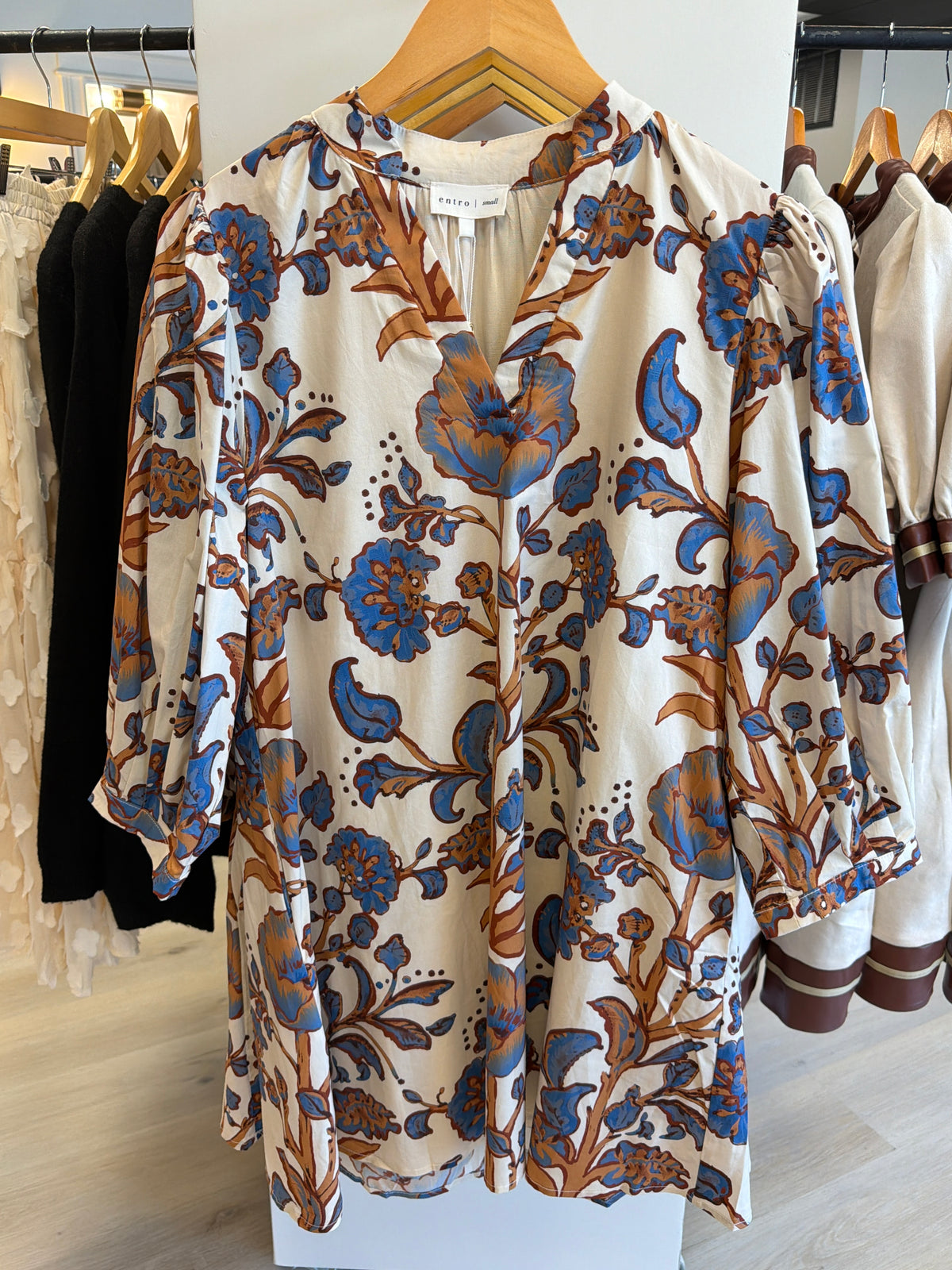 Floral 3/4 Puff Sleeve Mini Dress