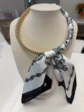Silk Scarf Wrapped Collar Necklace-White/Black