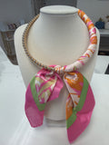 Silk Scarf Wrapped Collar Necklace - Hot Pink