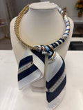Silk Scarf Wrapped Collar Necklace - Navy