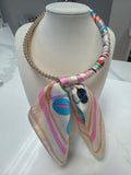 Silk Scarf Wrapped Collar Necklace - Ivory/Multi