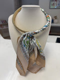 Silk Scarf Wrapped Collar Necklace - Olive