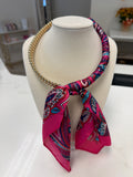 Silk Scarf Wrapped Collar Necklace - Fuchsia