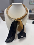 Silk Scarf Wrapped Collar Necklace - Black/Beige