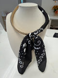 Silk Scarf Wrapped Collar Necklace - Black/White