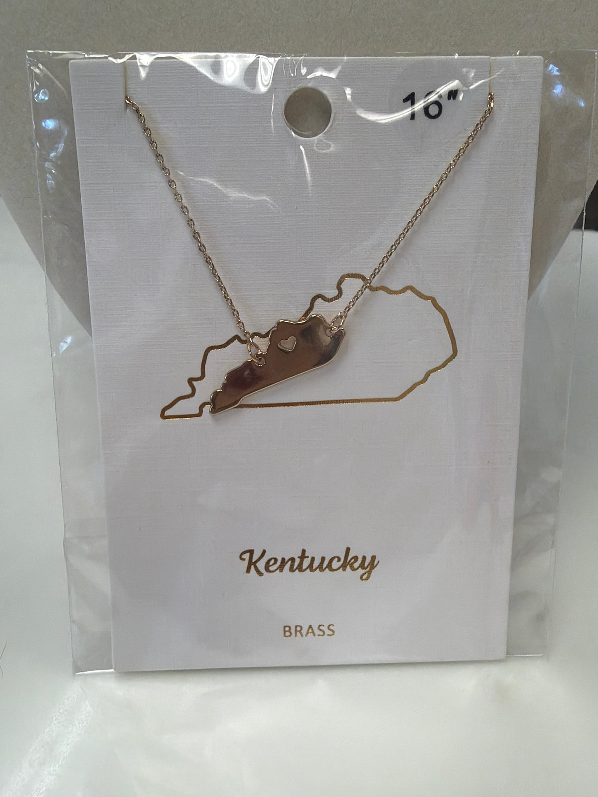 Brass State Map Pendant Necklace - Kentucky