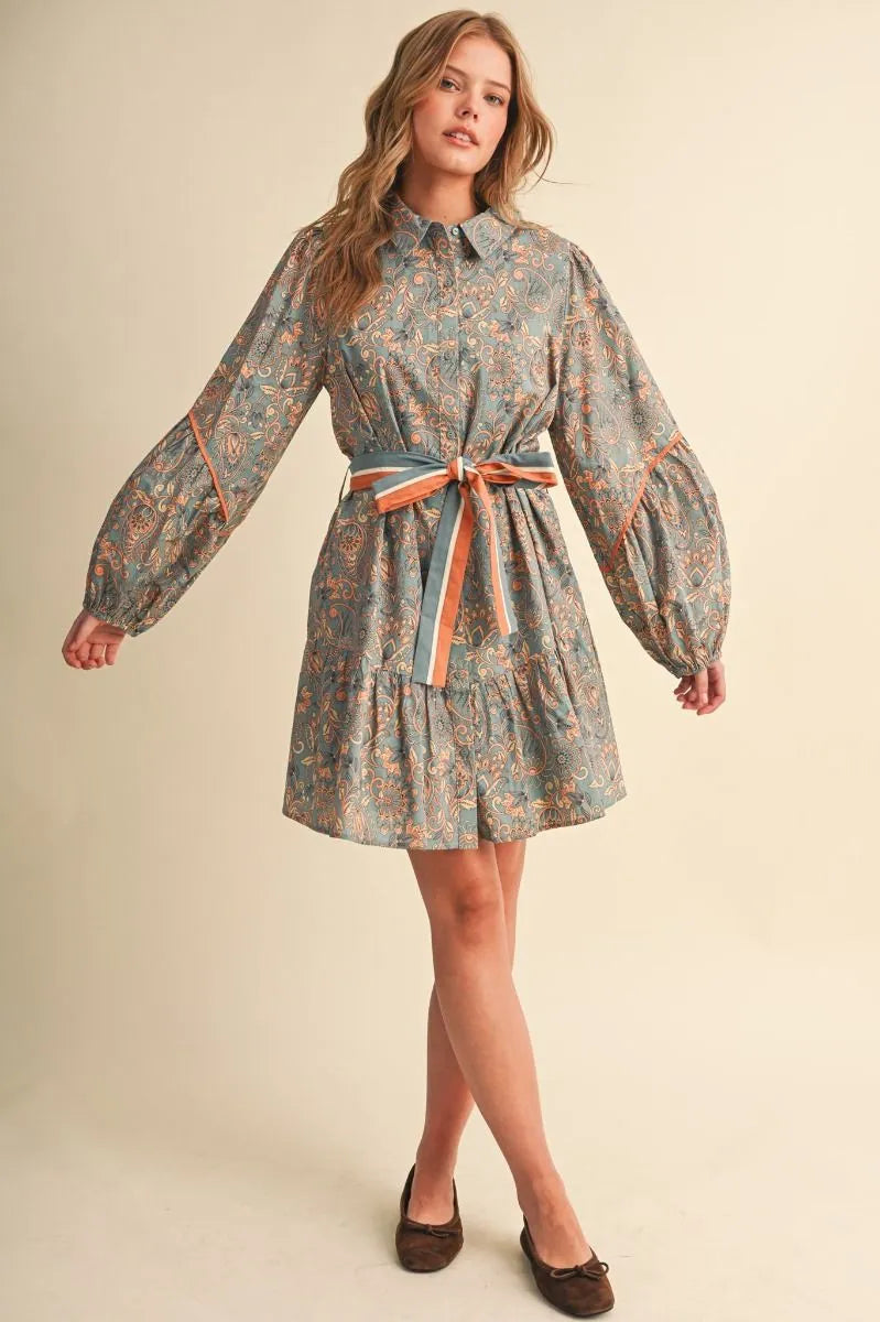 Floral Paisley Button Down Dress