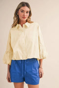 Button Down Bubble Hem Top - Egg Shell