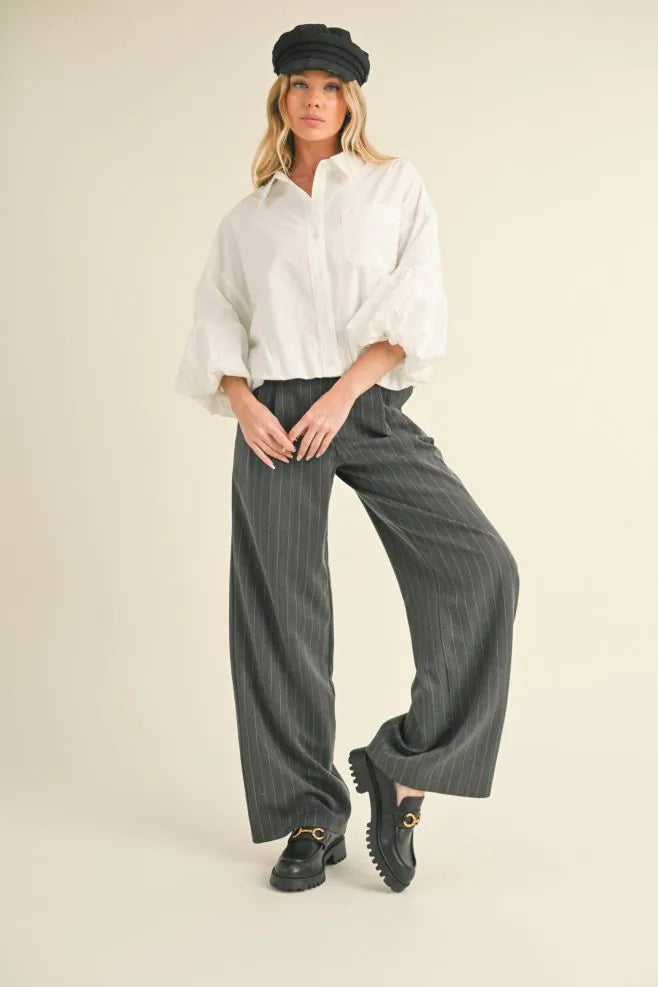 Button Down Bubble Hem Top - Off White
